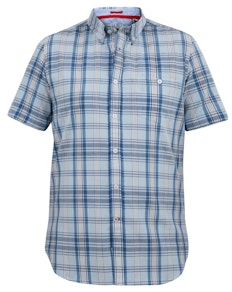 D555 Orchard Check Kurzarmhemd mit Button-Down-Kragen und Tasche Himmelblau